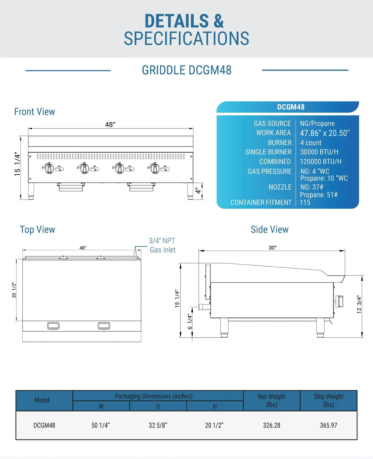 Dukers  DCGM48 48 in. W Griddle with 4 Burners (Free Shipping) (Add to cart for discount)