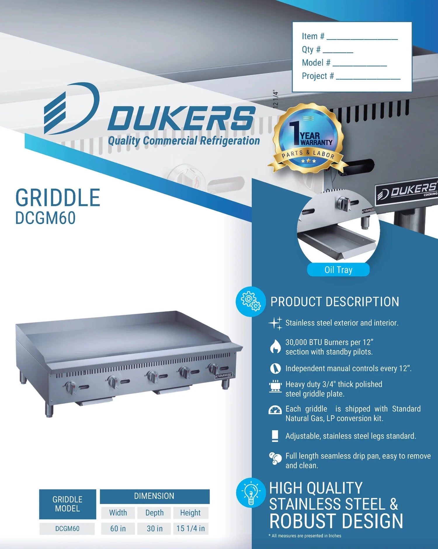 Dukers  DCGM60 60 in. W Griddle with 5 Burners (Free Shipping) (Add to cart for discount)
