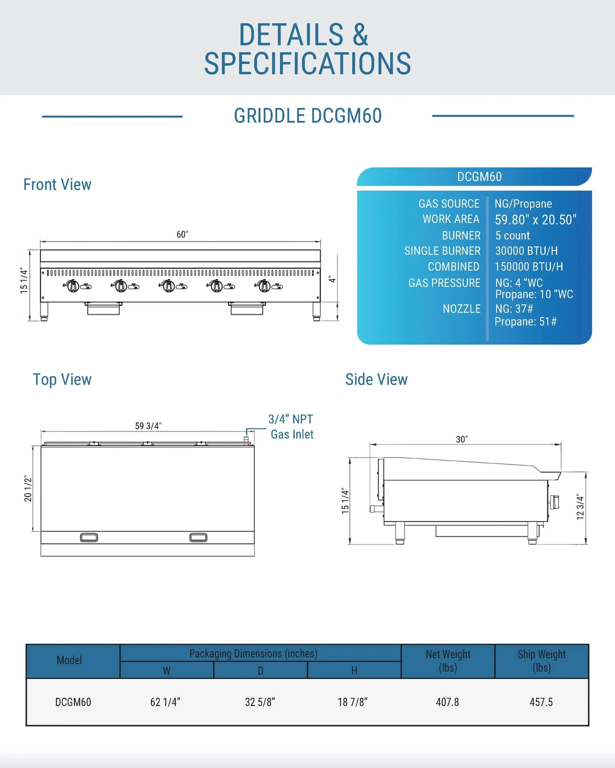 Dukers  DCGM60 60 in. W Griddle with 5 Burners (Free Shipping) (Add to cart for discount)