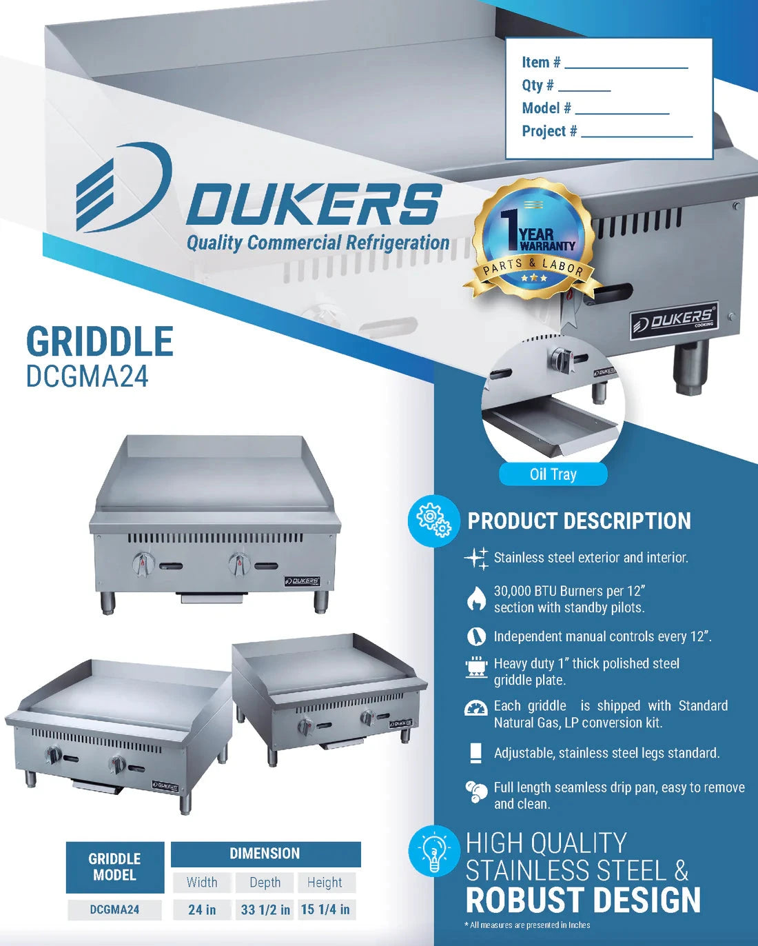 Dukers  DCGMA24 24 in. W Griddle with 2 Burners (Free Shipping) (Add to cart for discount)