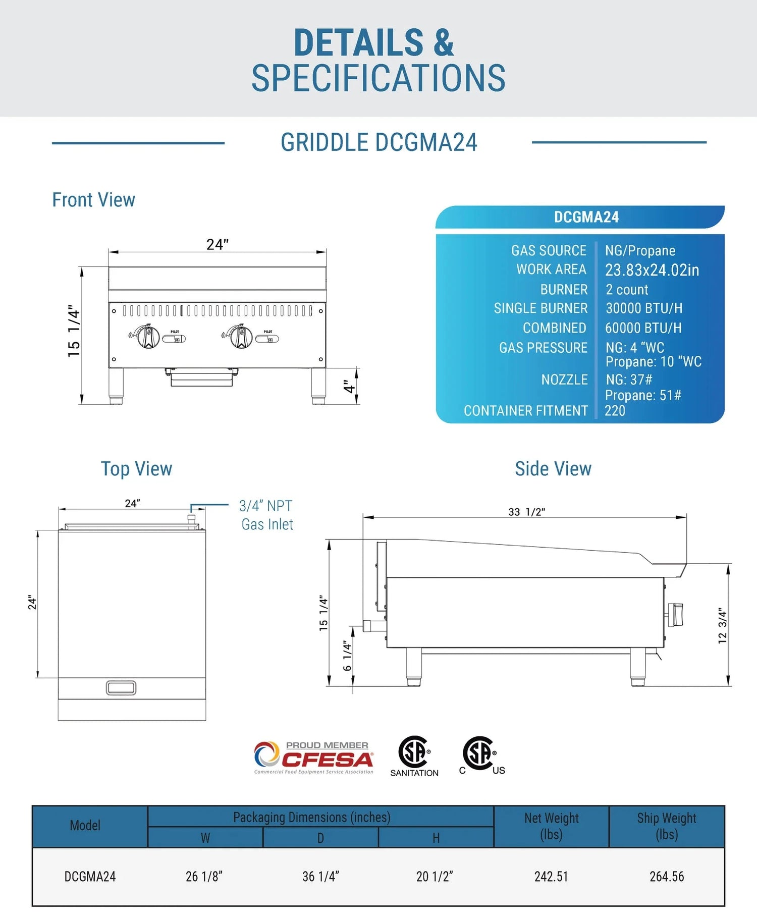 Dukers  DCGMA24 24 in. W Griddle with 2 Burners (Free Shipping) (Add to cart for discount)