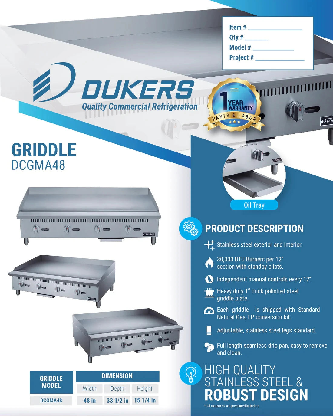 Dukers  DCGMA48 48 in. W Griddle with 4 Burners (Free Shipping) (Add to cart for discount)
