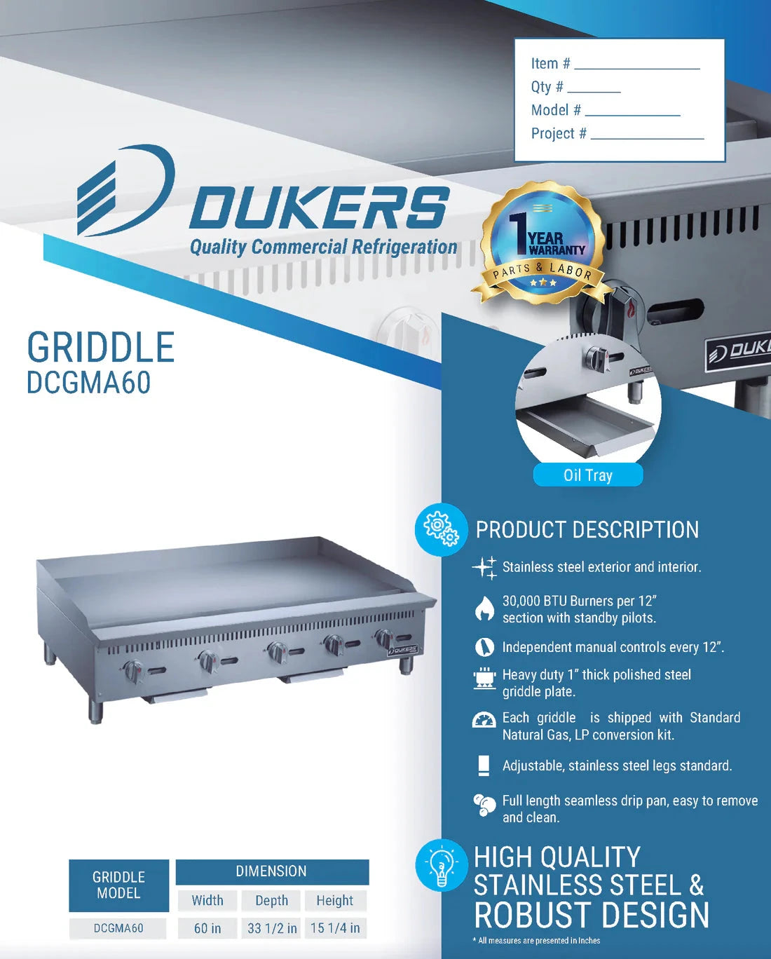 Dukers  DCGMA60 60 in. W Griddle with 5 Burners (Free Shipping) (Add to cart for discount)