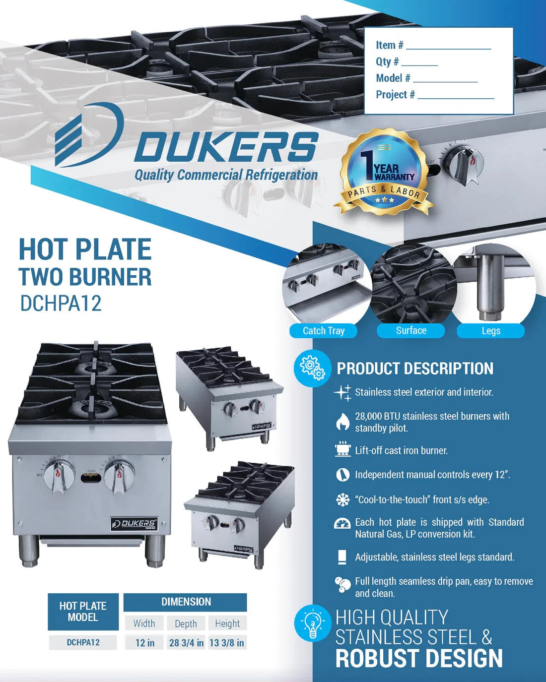 Dukers  DCHPA12 Hot Plate with 2 Burners (Free Shipping) (Add to cart for discount)