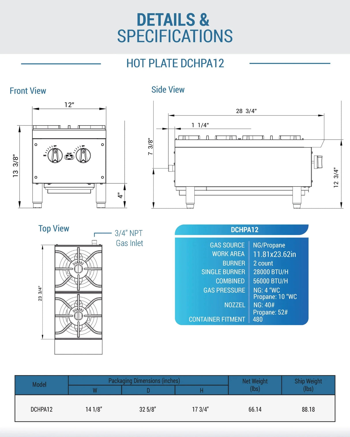 Dukers  DCHPA12 Hot Plate with 2 Burners (Free Shipping) (Add to cart for discount)