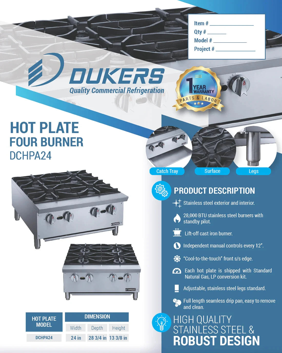 Dukers  DCHPA24 Hot Plate with 4 Burners (Free Shipping) (Add to cart for discount)