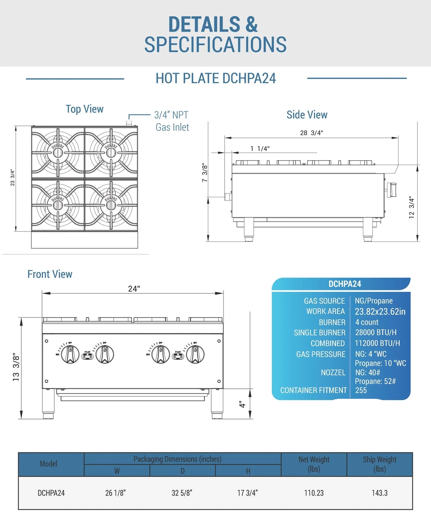 Dukers  DCHPA24 Hot Plate with 4 Burners (Free Shipping) (Add to cart for discount)