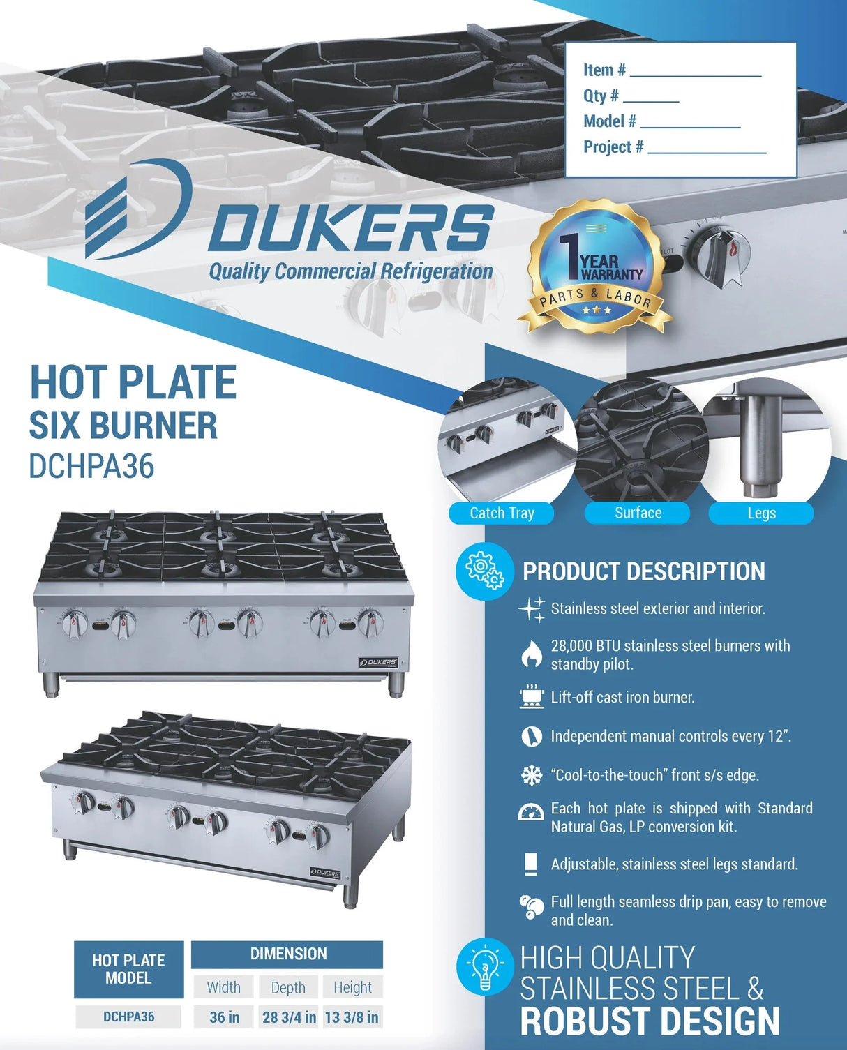 Dukers  DCHPA36 Hot Plate with 6 Burners (Free Shipping) (Add to cart for discount)