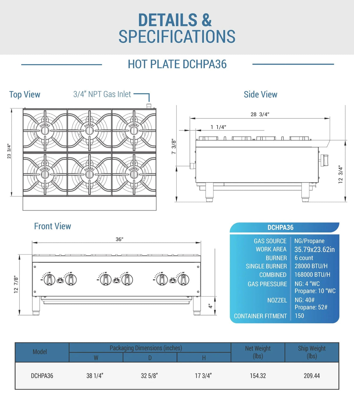 Dukers  DCHPA36 Hot Plate with 6 Burners (Free Shipping) (Add to cart for discount)