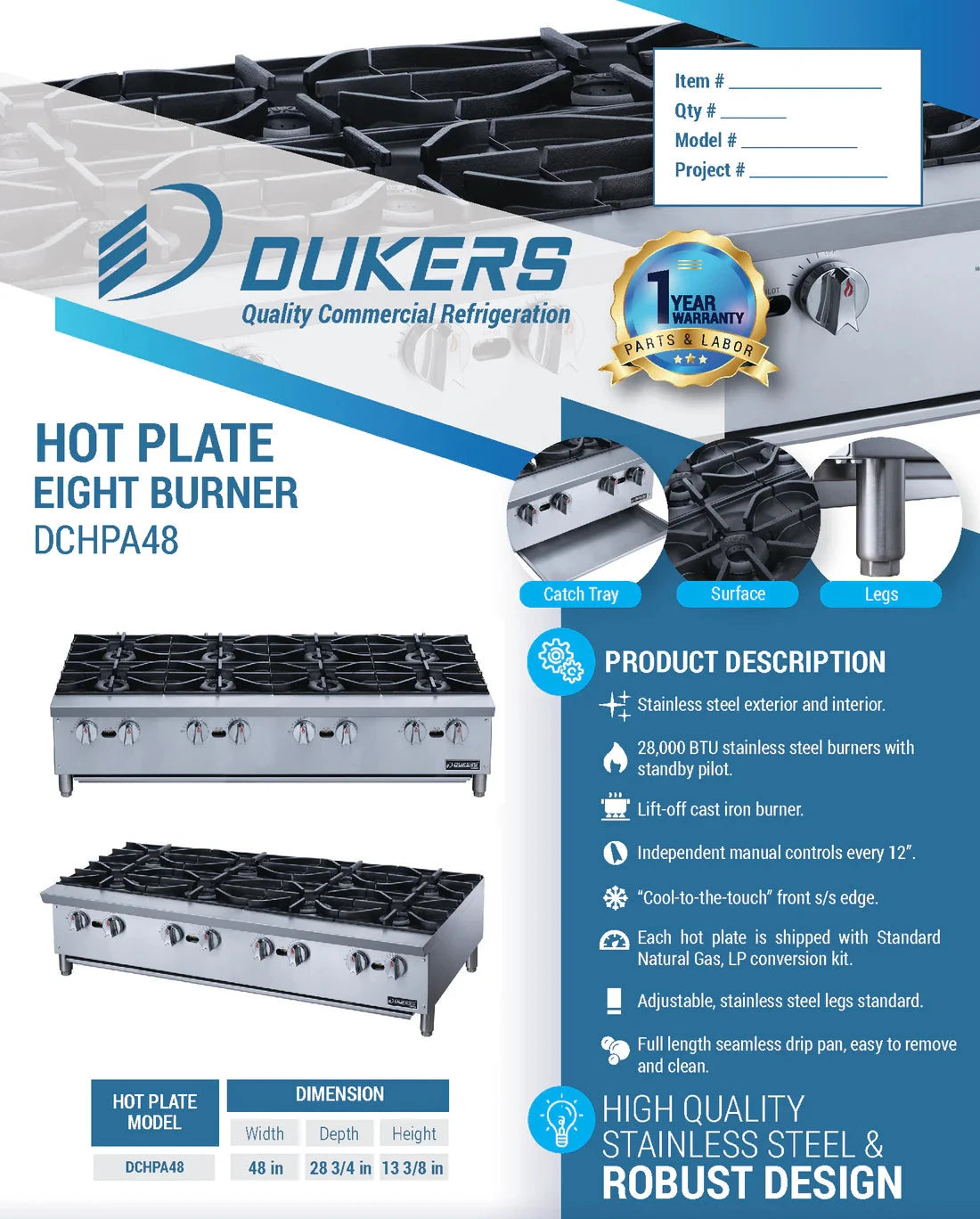 Dukers  DCHPA48 Hot Plate with 8 Burners (Free Shipping) (Add to cart for discount)