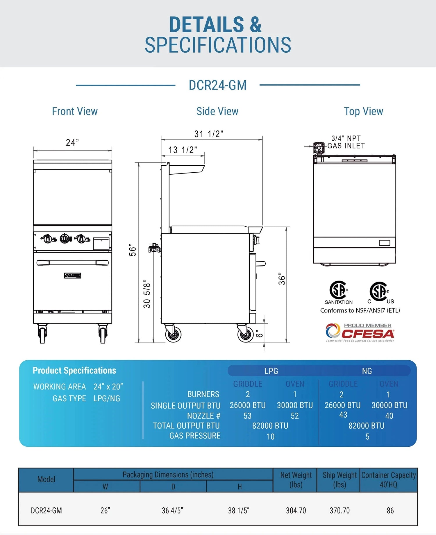 Dukers  DCR24-GM 24" Gas Range with 24" Griddle (Free Shipping) (Add to cart for discount)