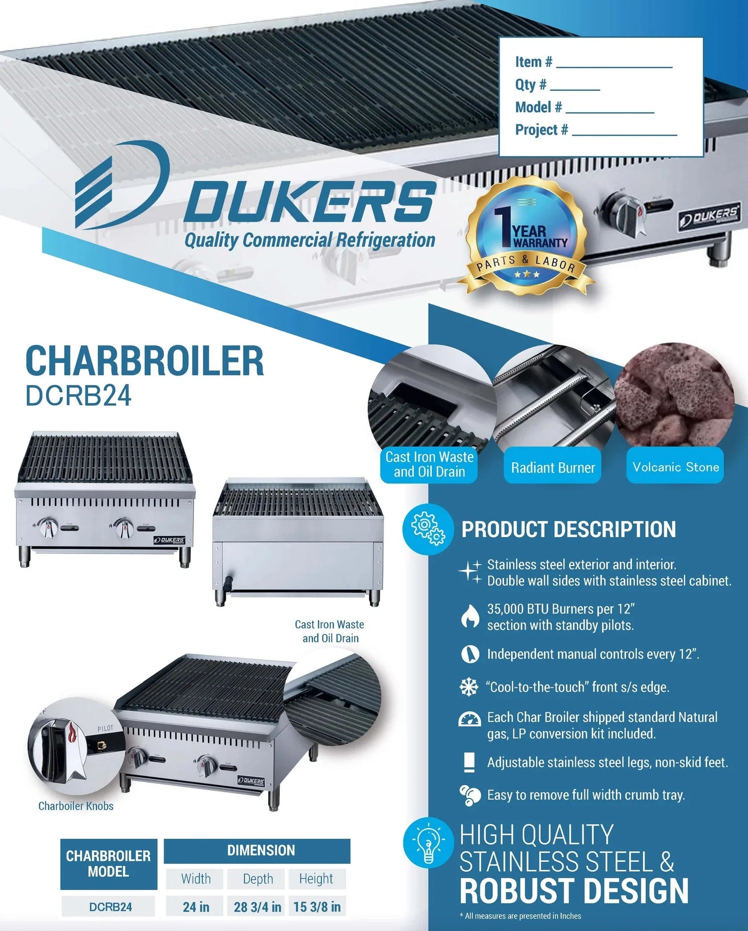 Dukers  DCRB24 24 in. W Countertop Charbroiler (Free Shipping) (Add to cart for discount)