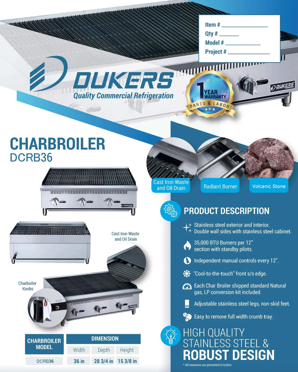 Dukers  DCRB36 36 in. W Countertop Charbroiler (Free Shipping) (Add to cart for discount)