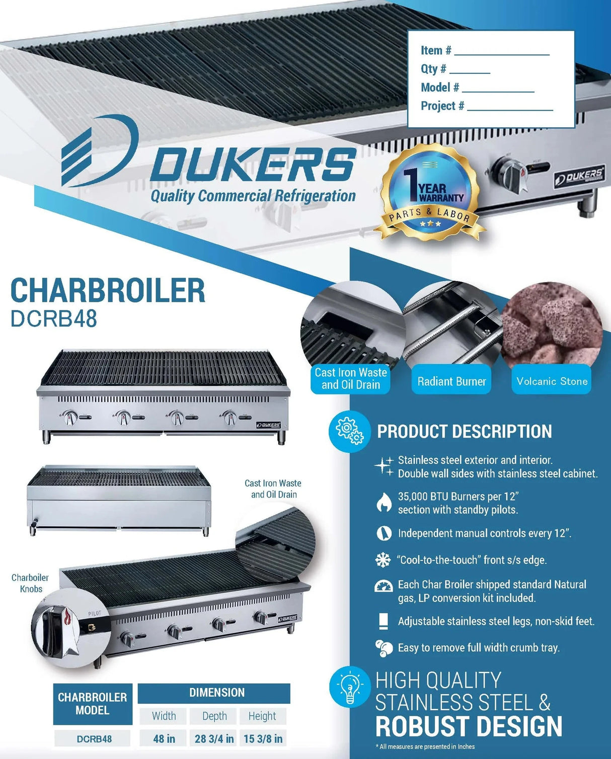 Dukers  DCRB48 48 in. W Countertop Charbroiler (Free Shipping) (Add to cart for discount)