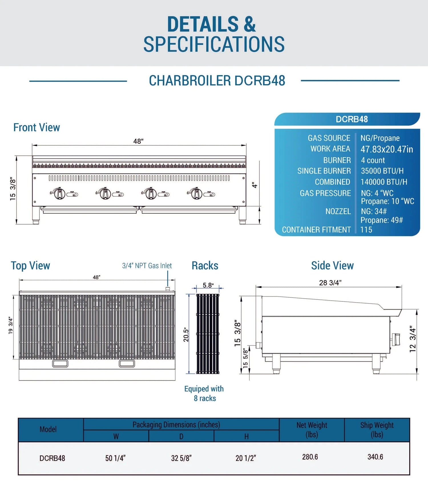 Dukers  DCRB48 48 in. W Countertop Charbroiler (Free Shipping) (Add to cart for discount)