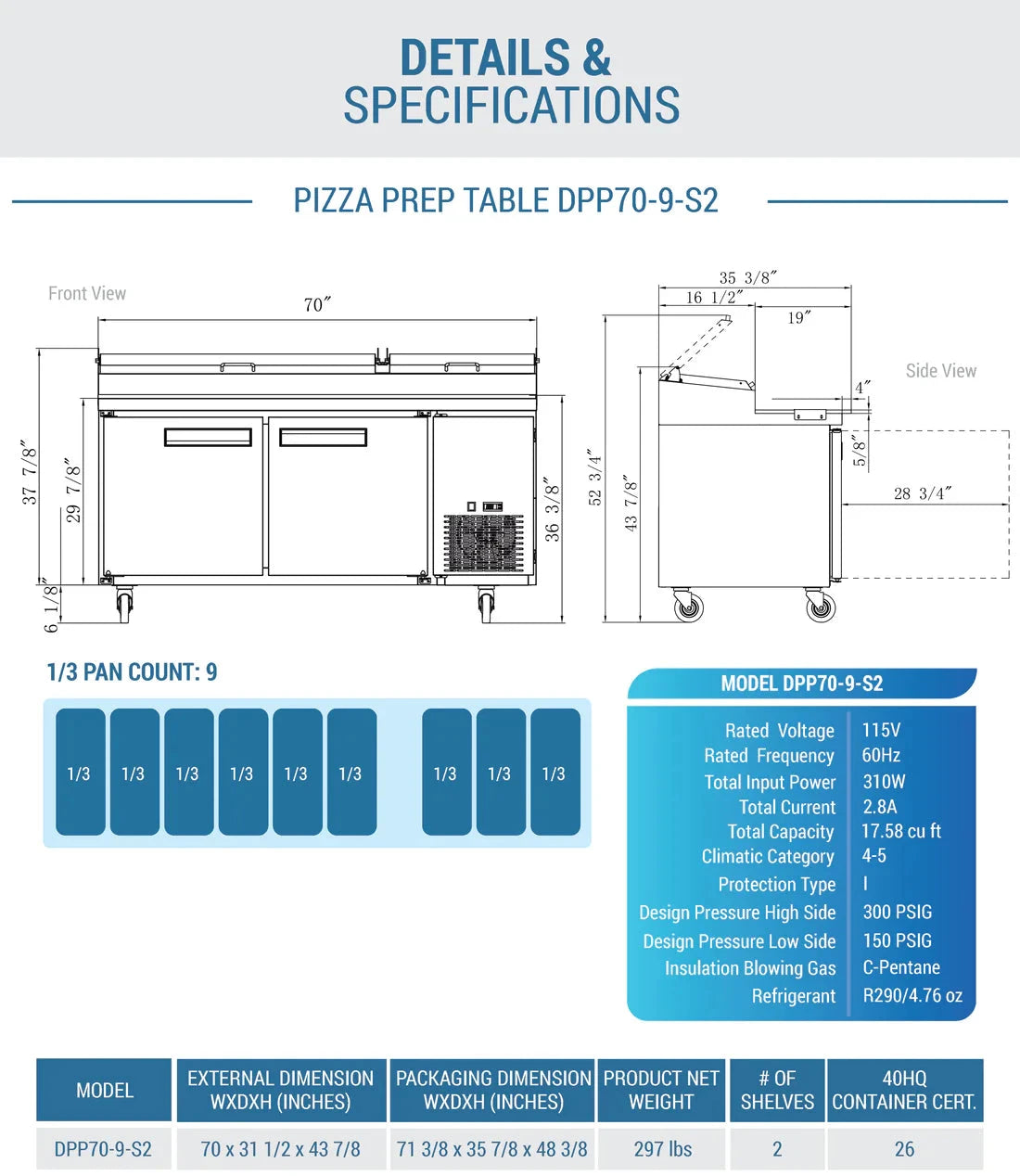 Dukers DPP70-9-S2 Commercial 2-Door Pizza Prep Table Refrigerator (Free Shipping) (Add to cart for discount)