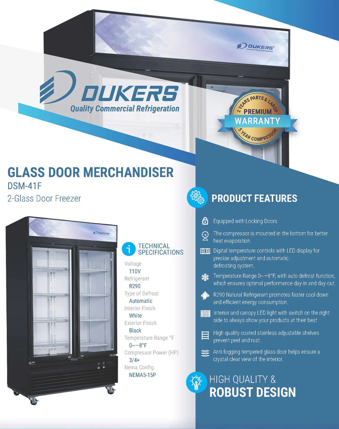 Dukers DSM-41F Commercial Glass Swing 2-Door Merchandiser Freezer (Free Shipping) (Add to cart for discount)