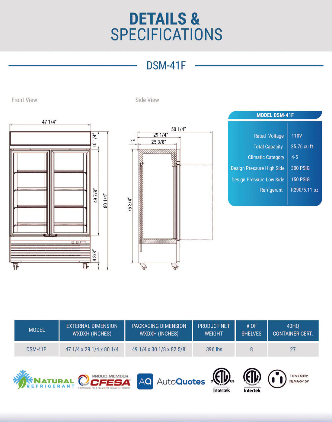Dukers DSM-41F Commercial Glass Swing 2-Door Merchandiser Freezer (Free Shipping) (Add to cart for discount)