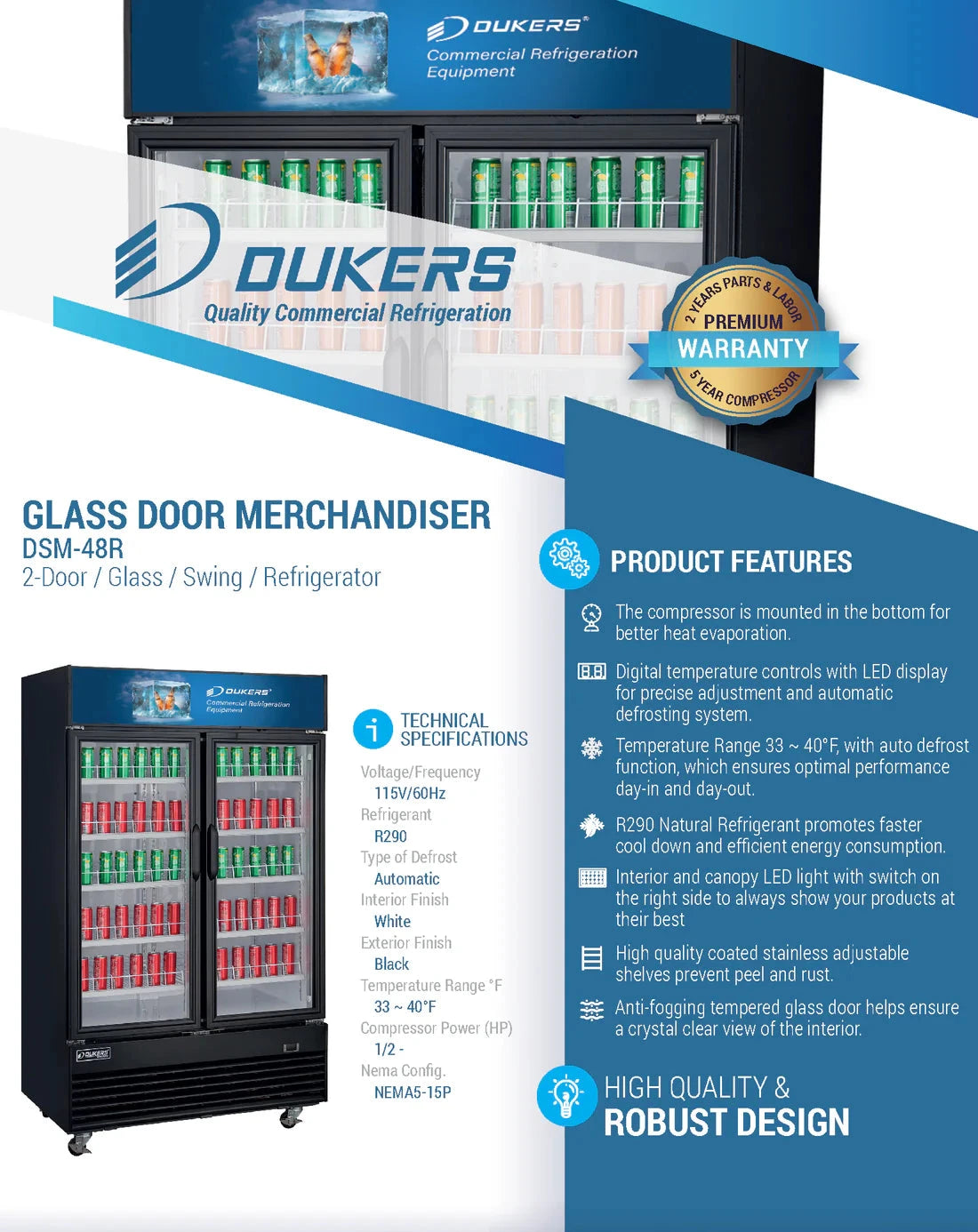 Dukers DSM-48R Commercial Glass Swing 2-Door Merchandiser Refrigerator in Black (Free Shipping) (Add to cart for discount)