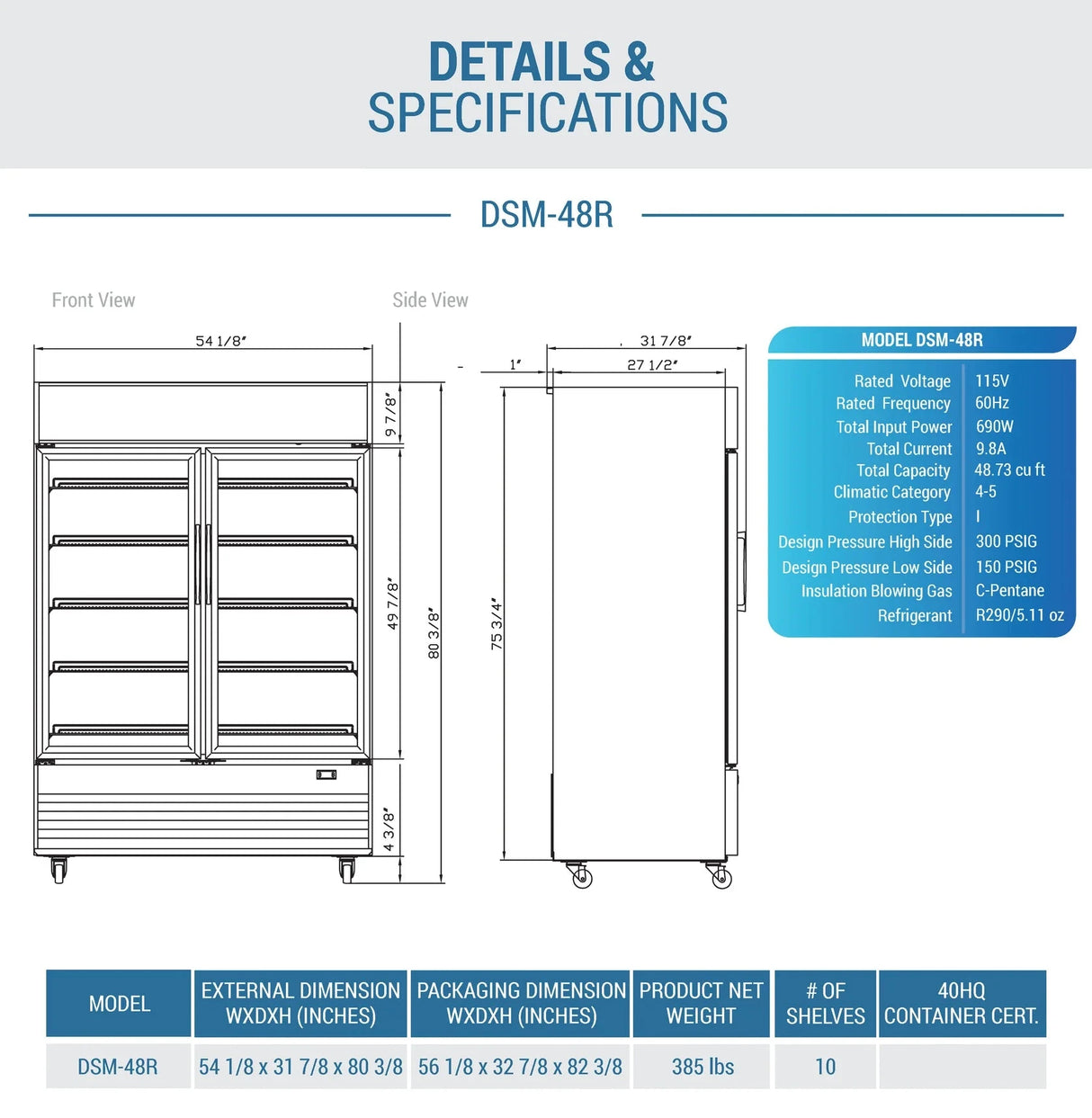 Dukers DSM-48R Commercial Glass Swing 2-Door Merchandiser Refrigerator in Black (Free Shipping) (Add to cart for discount)