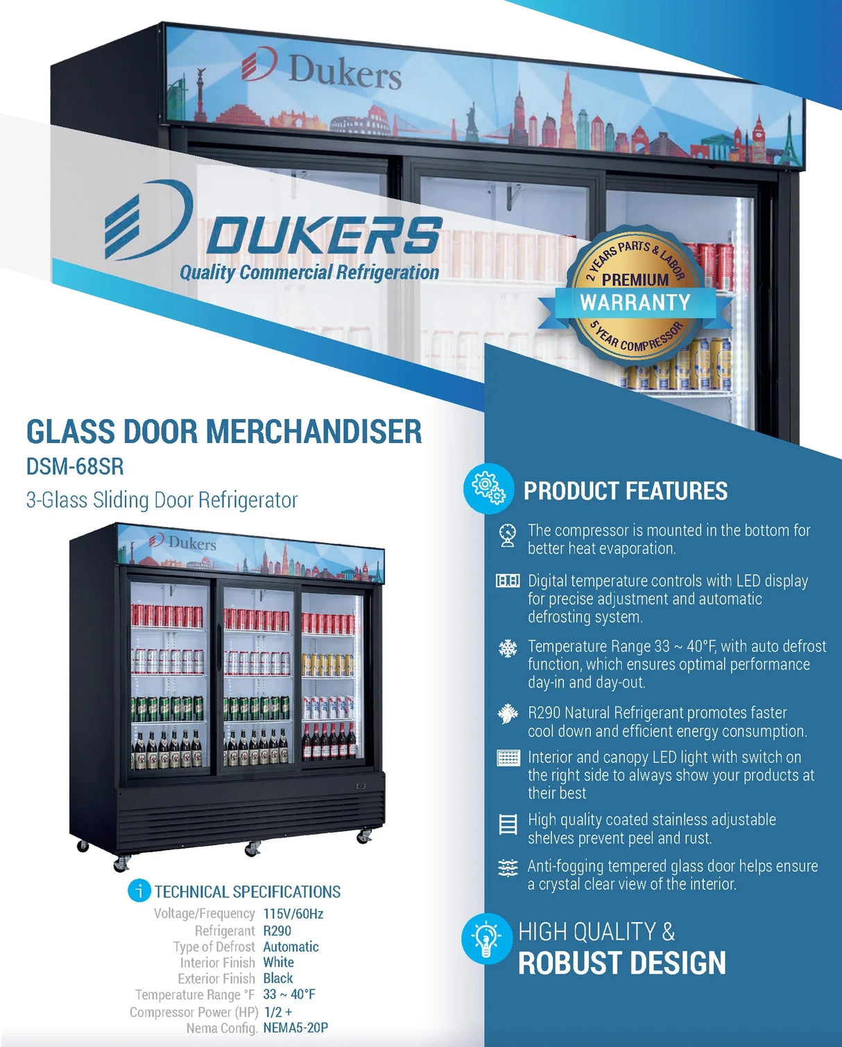 Dukers DSM-68SR Commercial Glass Sliding 3-Door Merchandiser Refrigerator (Free Shipping)+(Add to cart for discount)