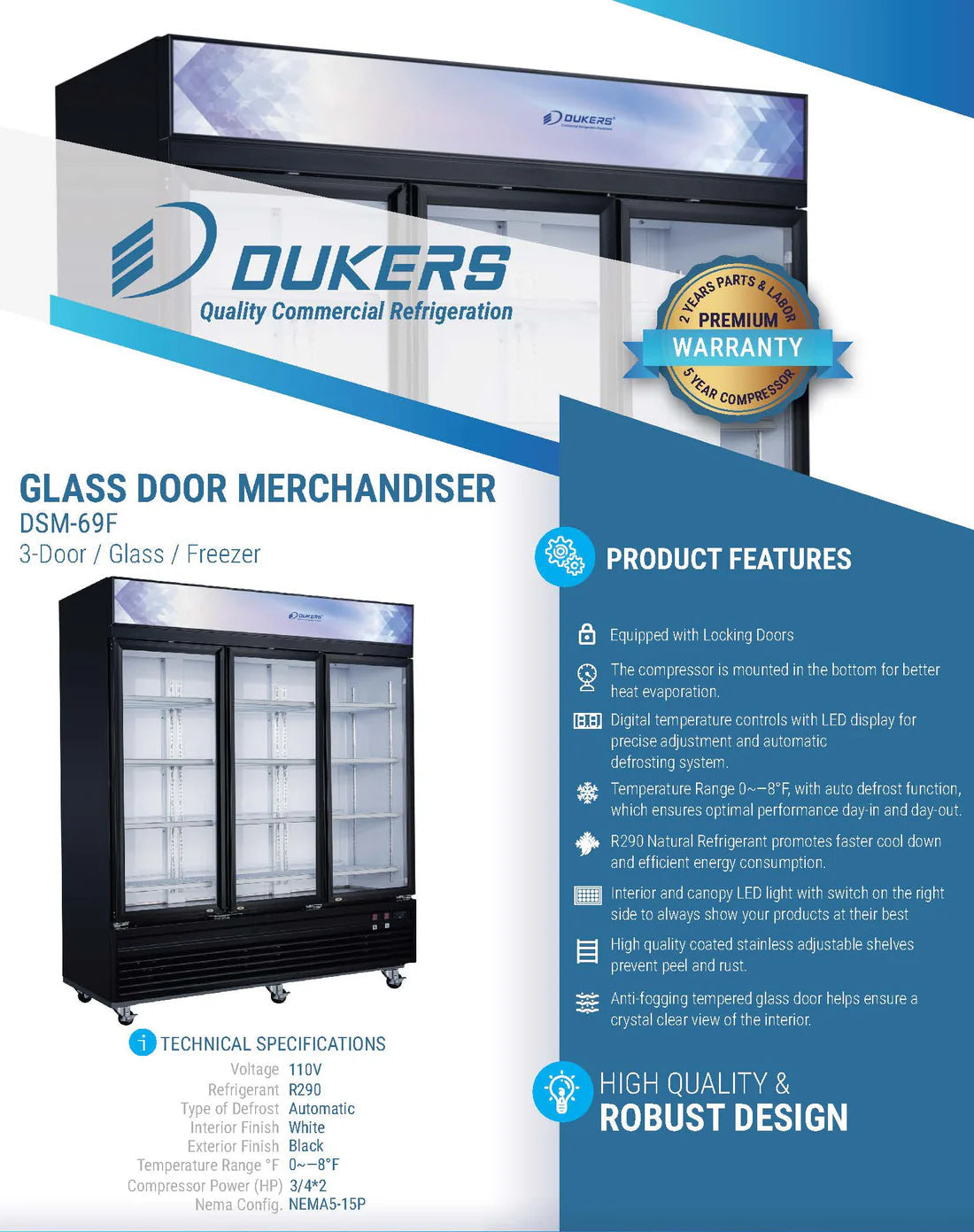 Dukers DSM-69F Commercial Glass Swing 3-Door Merchandiser Freezer (Free Shipping) (Add to cart for discount)