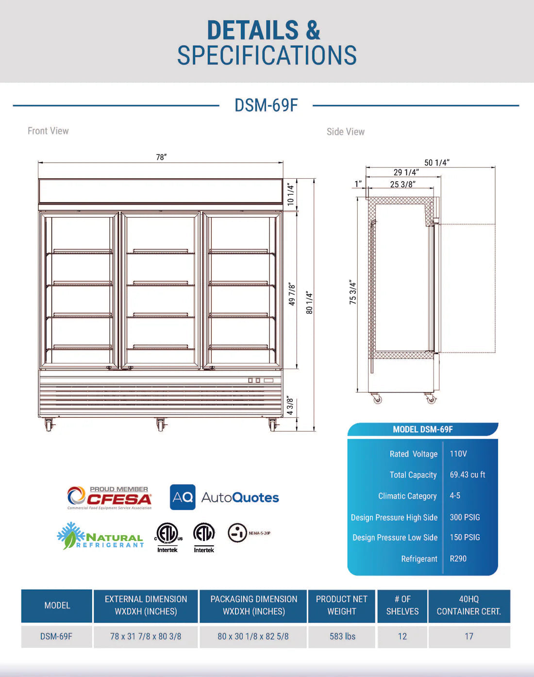 Dukers DSM-69F Commercial Glass Swing 3-Door Merchandiser Freezer (Free Shipping) (Add to cart for discount)
