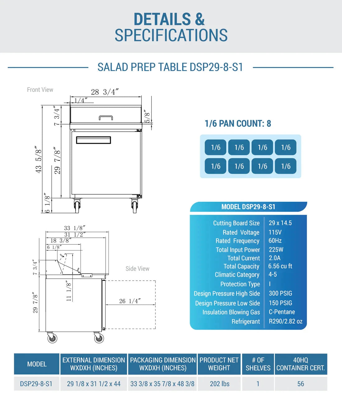 Dukers DSP29-8-S1 1-Door Commercial Food Prep Table Refrigerator in Stainless Steel (Free Shipping) (Add to cart for discount)