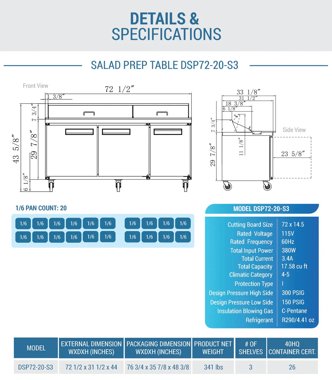 Dukers DSP72-30M-S3 3-Door Commercial Food Prep Table Refrigerator in Stainless Steel with Mega Top (Free Shipping) (Add to cart for discount)