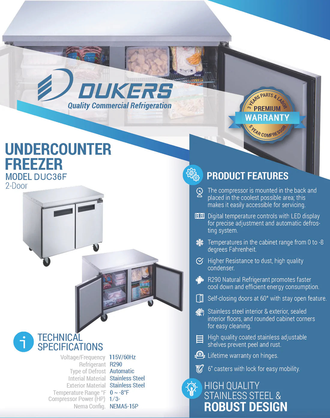 DUC36F 2-Door Undercounter Freezer in Stainless Steel (Free Shipping) (Add to cart for discount)