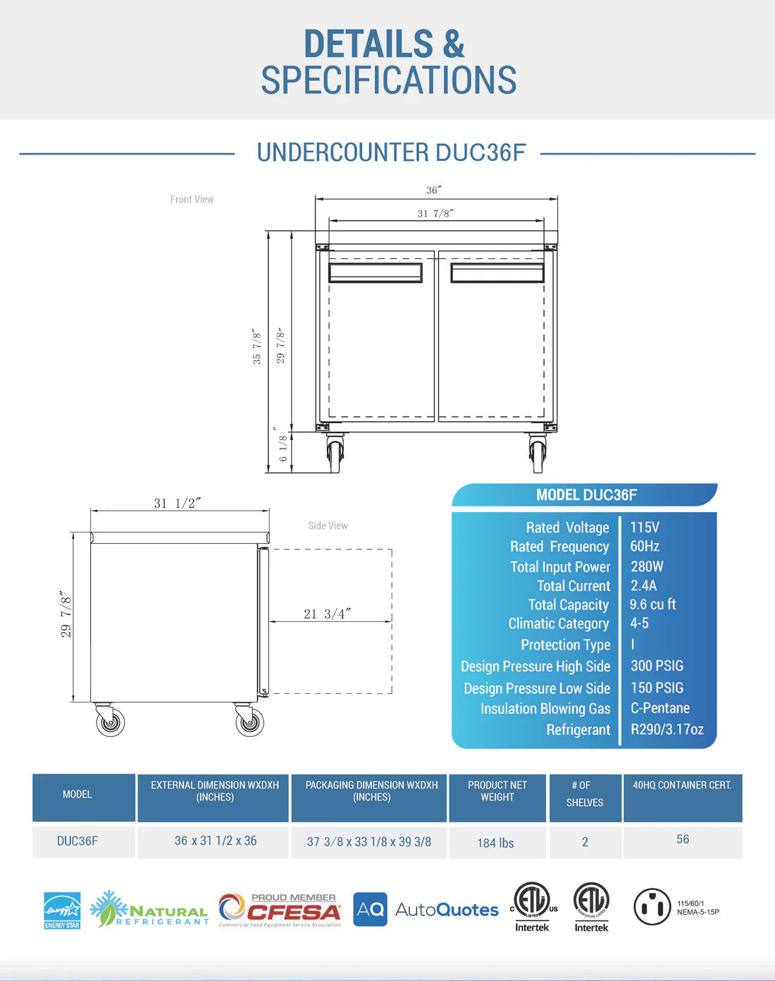 DUC36F 2-Door Undercounter Freezer in Stainless Steel (Free Shipping) (Add to cart for discount)