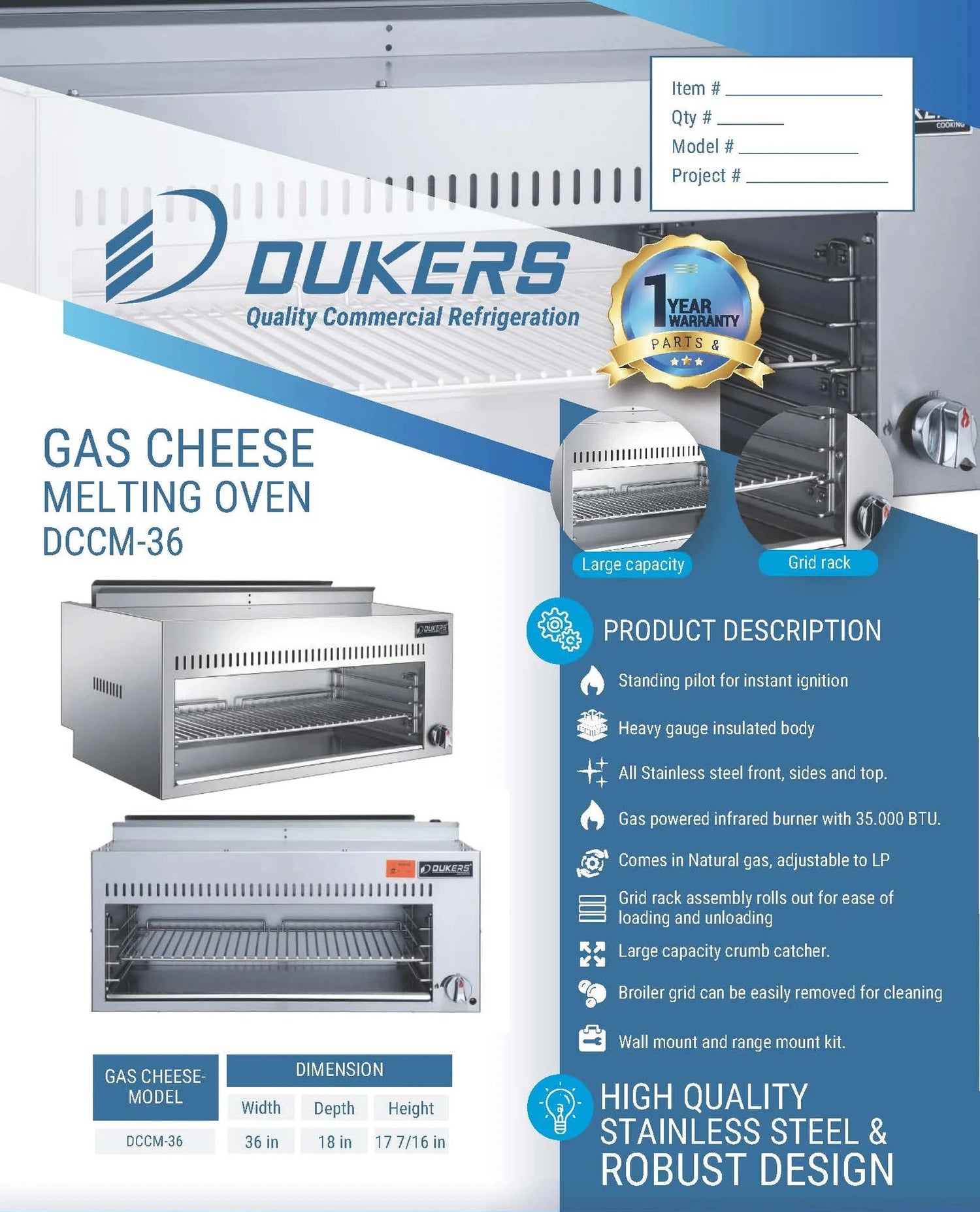 Dukers  DCCM36 Cheese Melting Oven (Free Shipping) (Add to cart for discount)