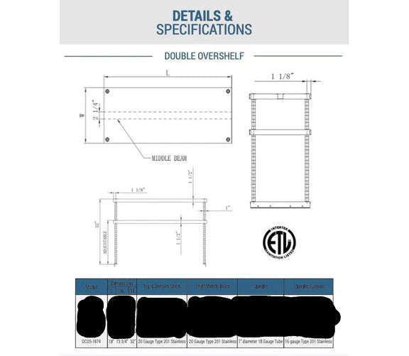 Cooks Forge CFOS-1874 Double Overshelf