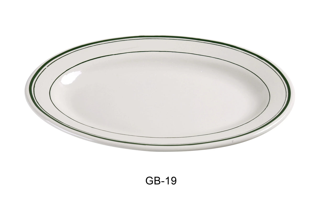 Yanco Green Band 13 1/2" X 9 1/2" Platter 椭圆碟