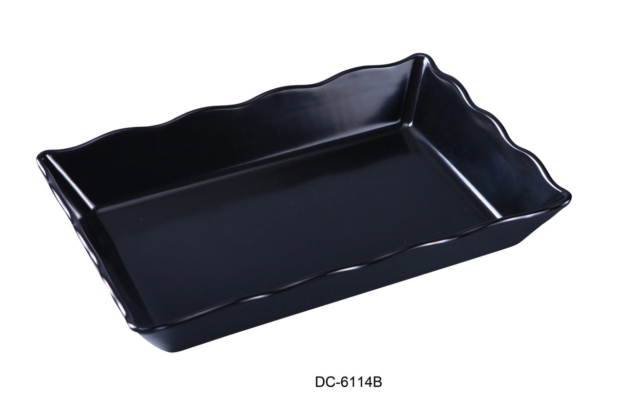 Yanco Deli Collection 14" X 9 1/2" X 2" SCALLOP EDGED DISPLAY TRAY BLACK