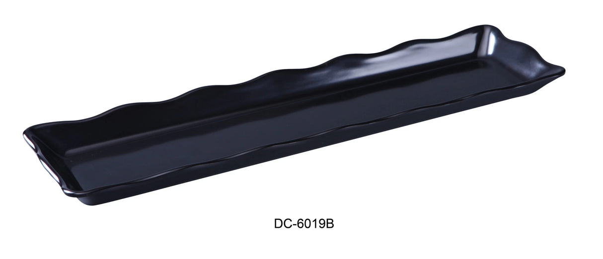 Yanco Deli Collection 19" X 5 1/4" X 1" SCALLOP EDGED DISPLAY TRAY BLACK