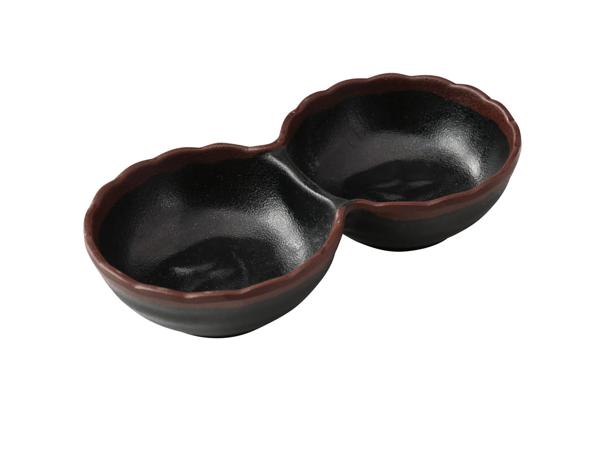 Yanco Nature Art - Black 5 3/4" X 3" Two Divided Sauce Dish 2 Oz Each