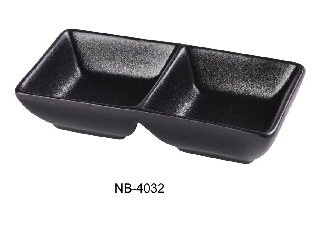 Yanco Noble Black 5 5/8" X 3" X 1 1/4" Double Sauce Dish 1.5 Oz Each