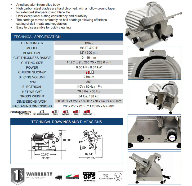 Omcan 1/2HP Slicer 12" Slicer