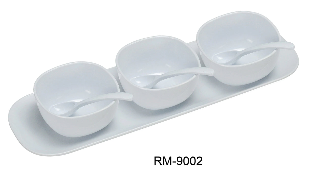 Yanco Rome Condiment Bowl Set - 3 Pcs 4" Bowl, 3 Pcs Spoon, 1Pc 16" Saucer