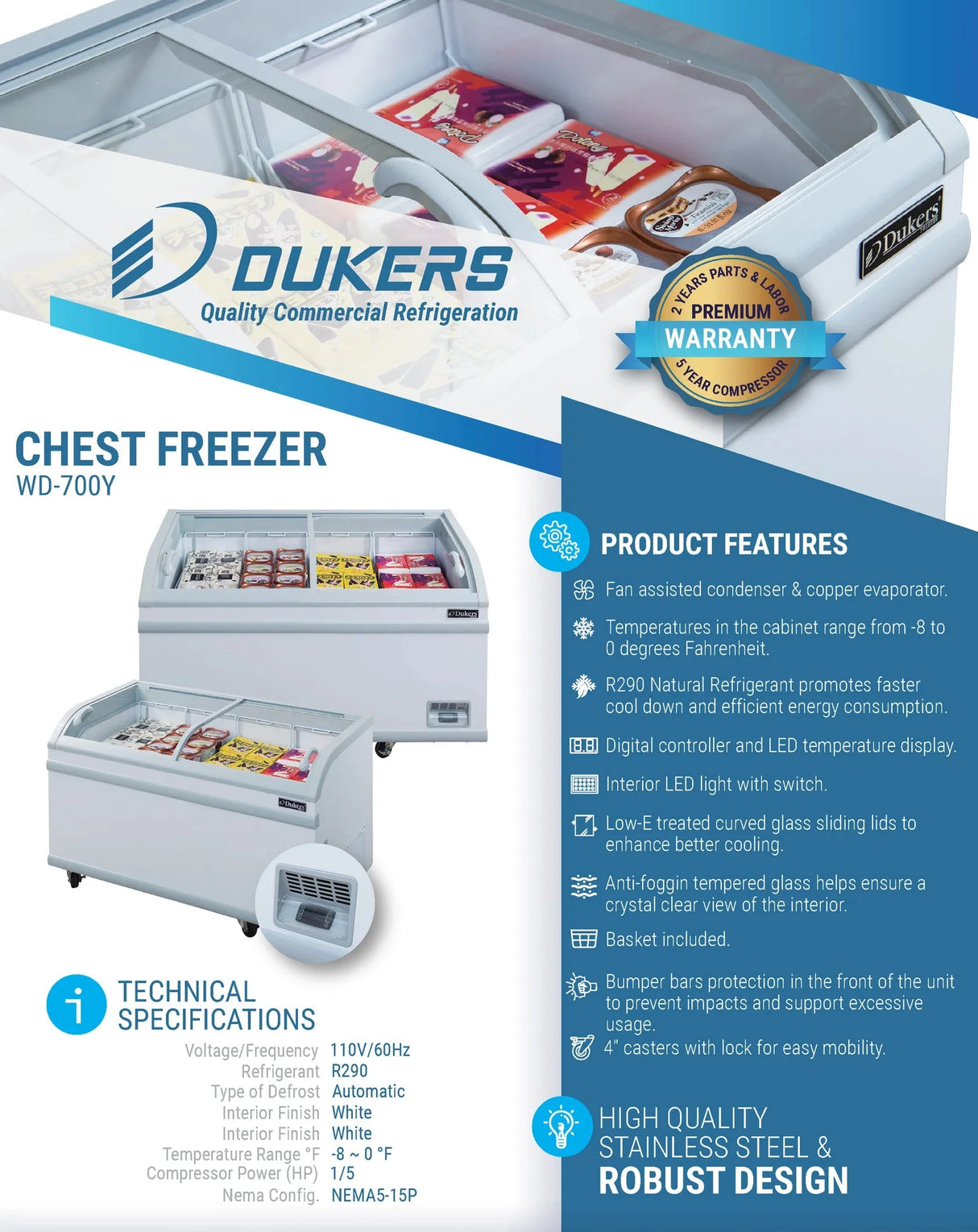 Dukers WD-700Y Commercial Chest Freezer in White (Free Shipping)+(Add to cart for discount)