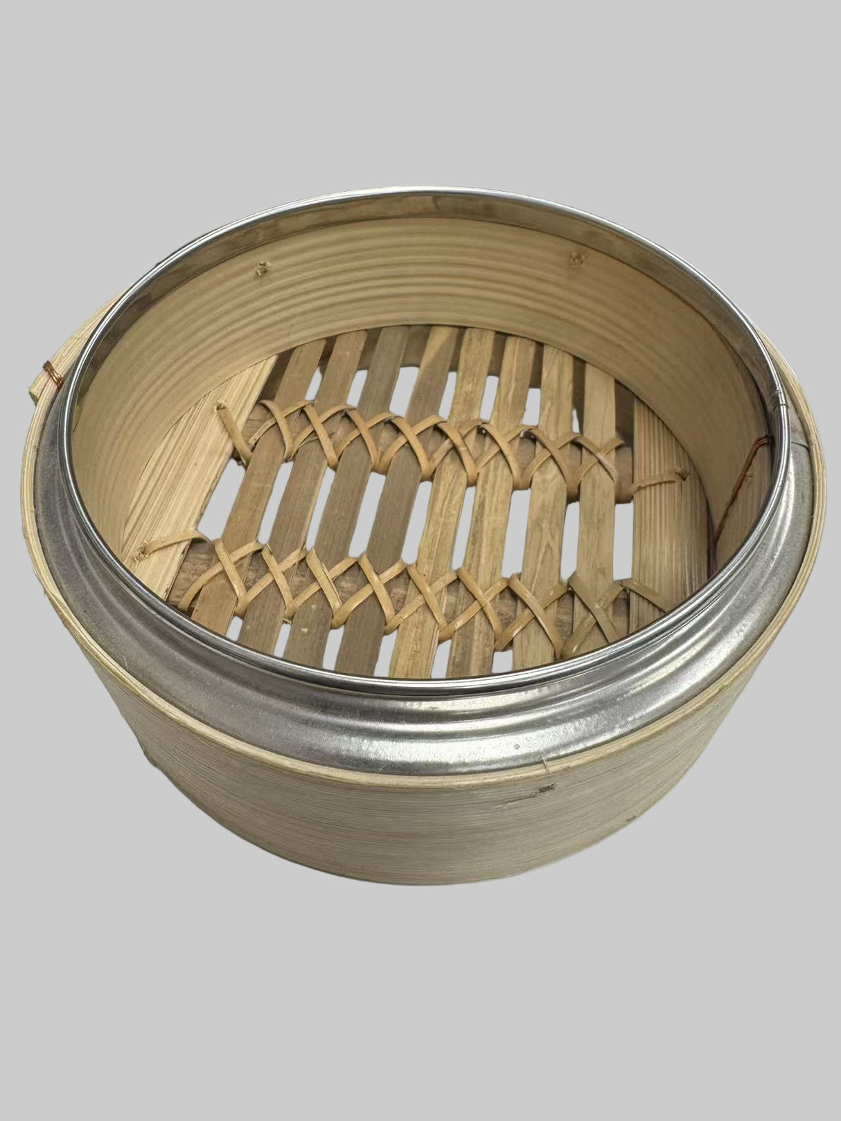 Bamboo steamer-bamboo steamer lid with stainless steel ring,