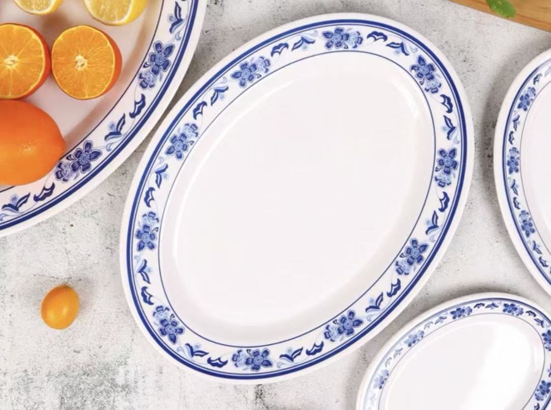 porcelain patterned oval plate, plastic