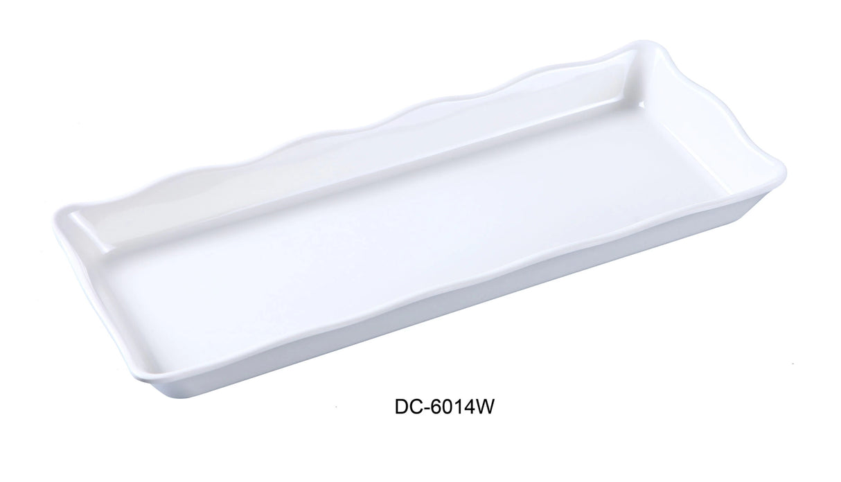 Yanco Deli Collection 14" X 5 1/2" X 1" Scallop Edged Display Tray White