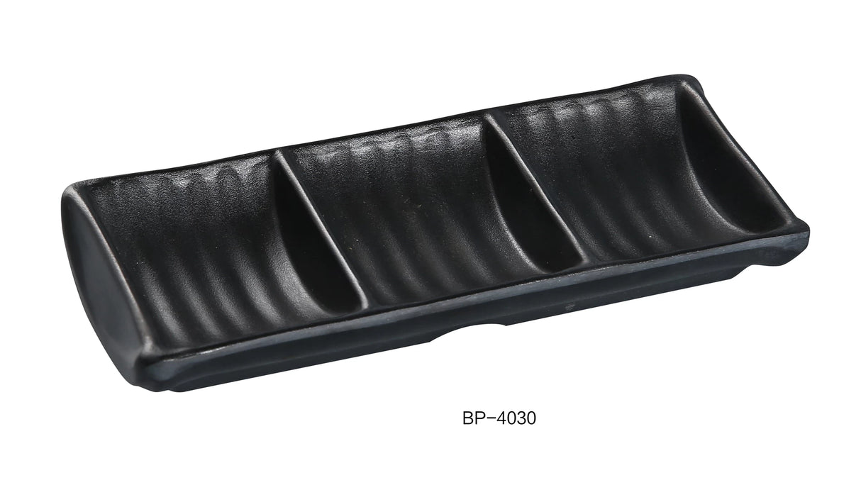 Yanco BLACK PEARL 7 1/2" X 3 1/2" TRIPLE SAUCE DISH 2.5 OZ EACH