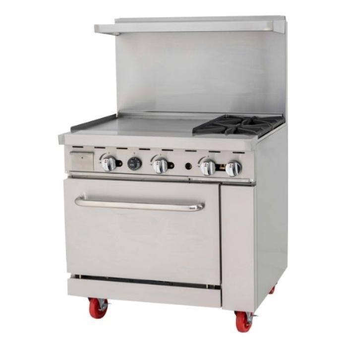 2 Burner Range, 24” Griddle Left Side, (1) Oven, Liquid Propane