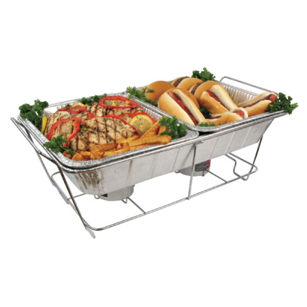 Wire Stand for Full Size Foil Steam Pans with Supports for 2 Fuel Cans