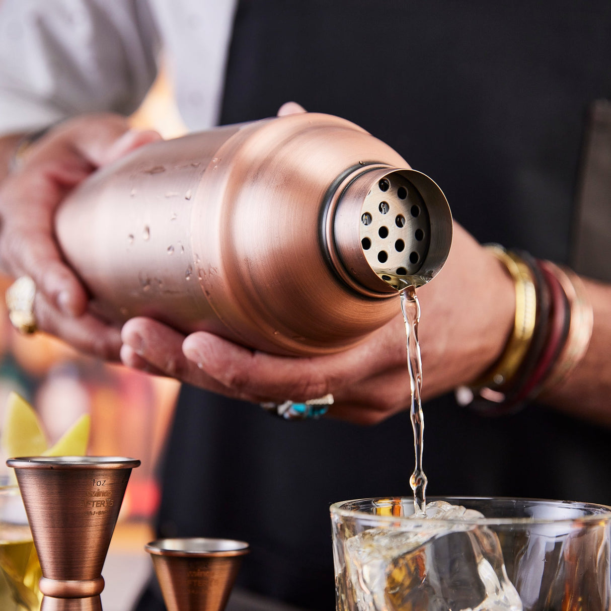 After5 24 oz Bar Shaker, 3 Piece Set, Antique Copper