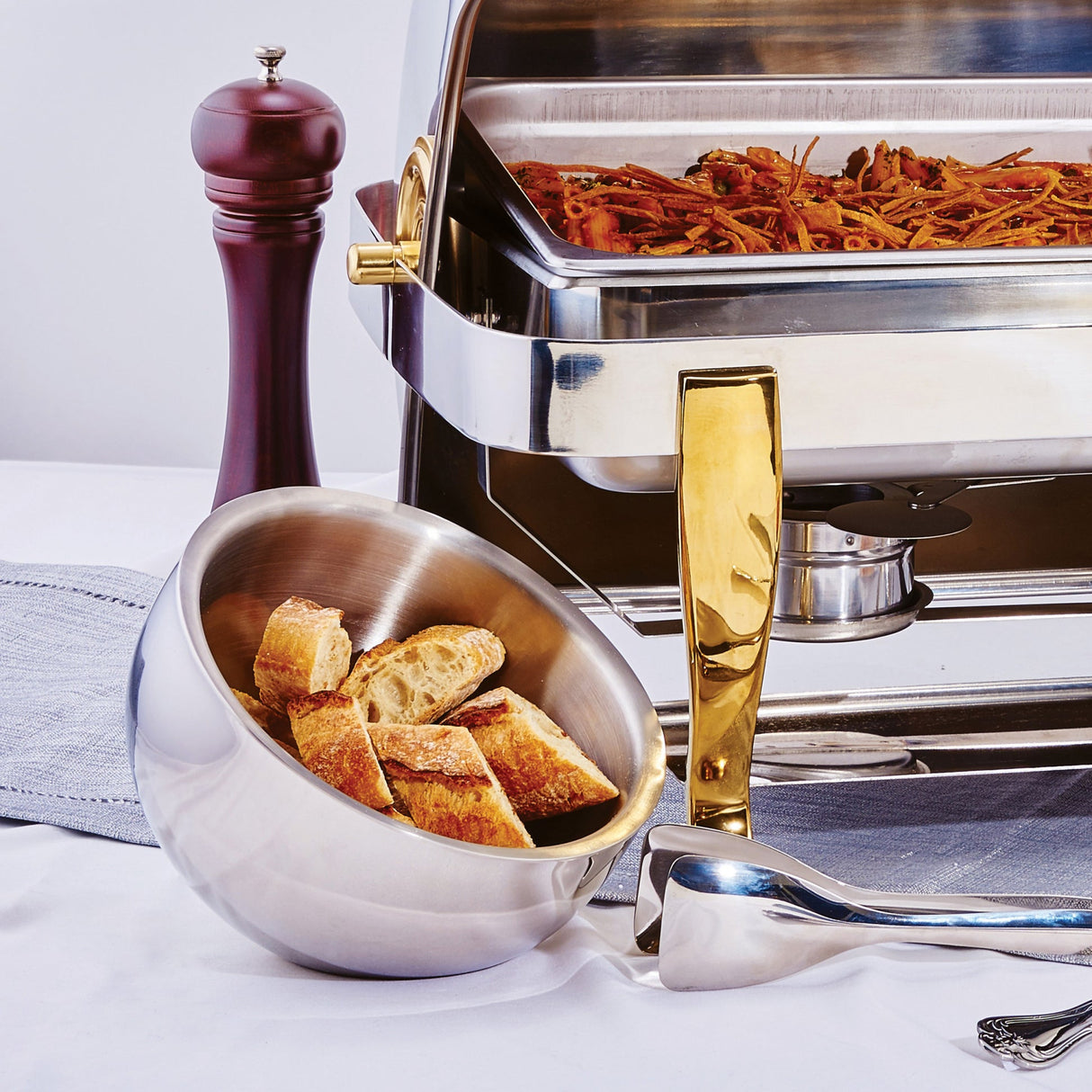 Double-Wall Angled Display Bowl, Stainless Steel