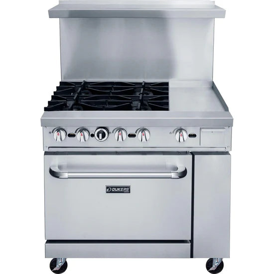 Dukers  DCR36-4B12GM 36" Gas Range with Four (4) Open Burners & 12" Griddle (Free Shipping) (Add to cart for discount)